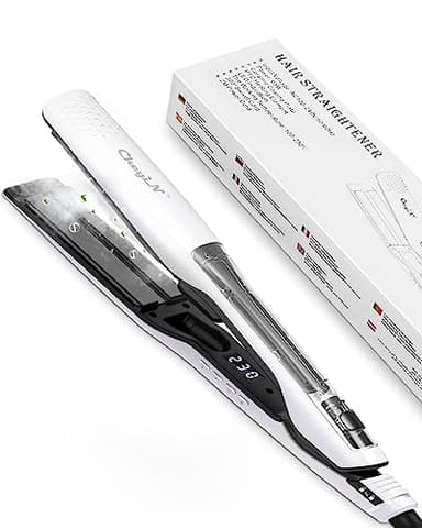 Professional Steam Hair Straightener, 2-in-1 Steam Hair Straightener,1.6 inch Wide Plate Flat Iron,Ceramic Coating with Negative Ion Function,Long-Smoothness,Adjustable Temperature 100°C to 230°C