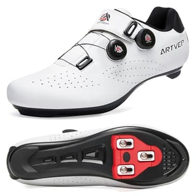 Mens Cycling Shoes Women Road MTB Shoes Compatible with Look SPD SPD-SL Delta Cleats Compatible with Peloton White Size UK 9