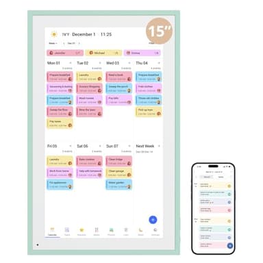Dragon Touch 15.6" Digital Calendar, Mint Green, 2026 Family Wall Planner, 1080P Full HD Interactive Touchscreen, Smart Chore Chart and Home Organization, Gift for Busy Families Scheduling
