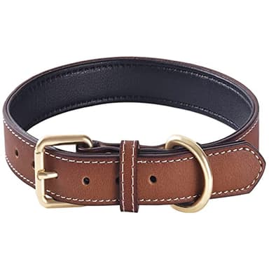 Genuine Leather Padded Dog Collar Comfortable Strong Soft Collars Best for Small Medium and Large Breed Dogs （Brown）(L)