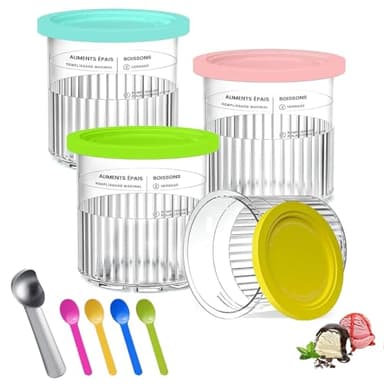 Nircho Ice Cream Tubs Compatible with Ninja CREAMi Deluxe NC500 NC501 UK Series, 4 Pcs 24oz Ice Cream Containers Reusable Contianers with Lids for Ninja Ice-lolly Maker