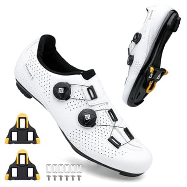 Feyenold Men's Cycling Shoes Women's Cycling Shoes Compatible with SPD-SL Pedal & Compatible Installation SPD/Look KEO Cleats Riding Shoes White 43 EU