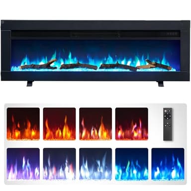 FlameKo Dilton 40"/102cm 3 in 1 Electric Fireplace with logs, Freestanding, Wall Mounted, Recessed, 9 Colour Flame Effect, Media Wall Compatible, 900W - 1800W Heater, Remote Control