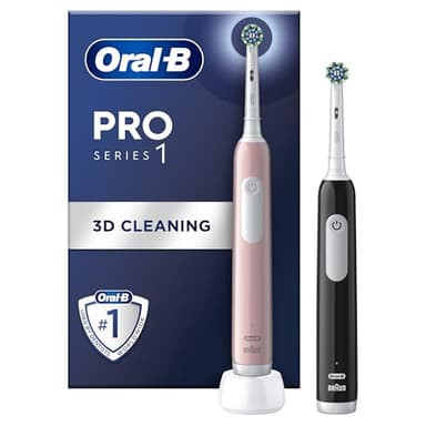 Oral-B Pro 1 X2 Electric Toothbrushes For Adults, Oral B Electric Toothbrush, With 3D Cleaning, 2 Toothbrush Heads, Gum Pressure Control, 2 Pin UK Plug, Pink & Black