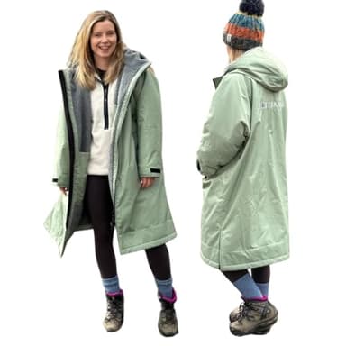 Adult Waterproof Changing Robe Super Soft Fleece Lining-Waterproof Windproof Oversized Coat for Changing Swimming and Watersports. With Compression Straps (Small, Sage Green)