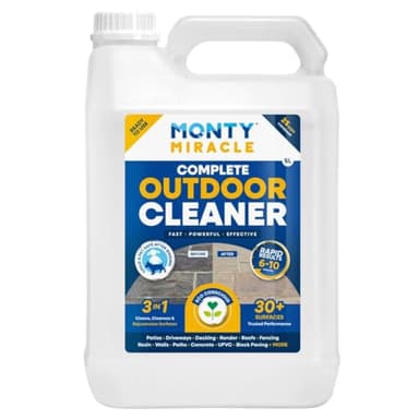 Monty Miracle® Outdoor Cleaner, 5 Litre. Clean & Rejuvenate your Patio, Decking, Fencing, Paths, Driveway, Render & More - Results in 6-10 Minutes! Slip free