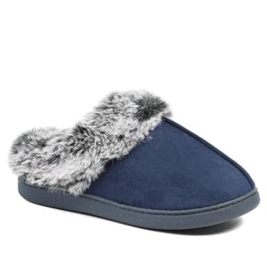 Pavers Wide Fit Soft Mule Slippers - Navy Size 6