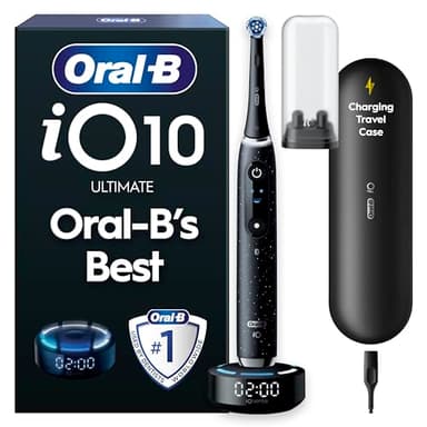 Oral-B iO10 Electric Toothbrushes For Adults, Gifts For Women / Men, 1 Handle, 1 Ultimate Clean Toothbrush Head, Charging Travel Case, 7 Modes, 2 Pin Plug, Cosmic Black, Oral B IO Toothbrush