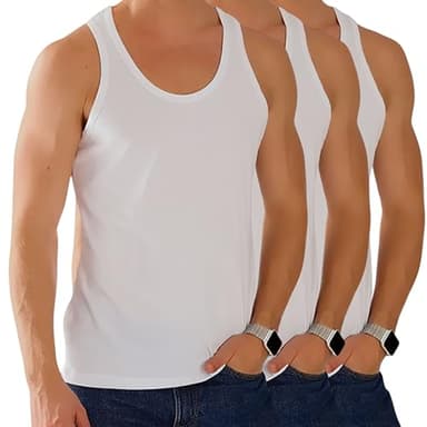ShopMCR Multipack Men's Athletic Vests - Pack of 3 Lightweight Sleeveless Cotton Tank Tops for Sports, Gym, and Workout Wear (3PK, XL, White)