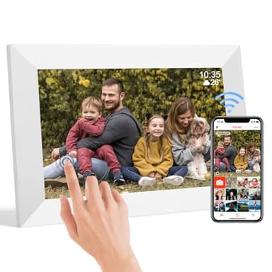 10.1 Inch WiFi Digital Picture Frame, 1280x800 IPS Touch Screen HD Display Smart Digital Frame Built in 32GB Memory, Auto-Rotate, Share Photos and Videos via Frameo app（White）