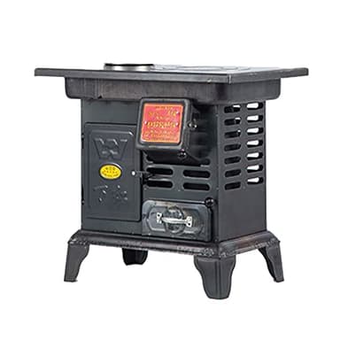 Energy Saving Gas Camping Stove with Built-in Oven, Cast Iron Wood Stove for Smokeless Cooking - Stainless Steel Hot Water Tank and Manual Fire Adjustment