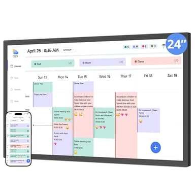 Digital Calendar 24 Inch Touch Screen, Electronic Wall Calendar Chore Chart for Family Monthly/Weekly Planner, Interactive Display Smart Calendar for Home Organization, Desk Mount Included - Black