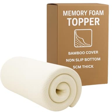 Luxury Memory Foam Mattress Topper – 5 cm Thick | 250 GSM Breathable Bamboo Cover | Pressure-Relieving, Cooling & Hypoallergenic Bed Topper for Comfort & Orthopaedic Support | Double (135 x 190 cm)