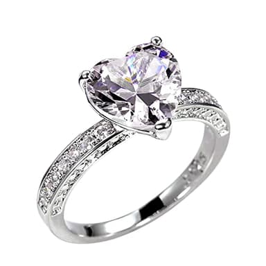 cheapest+thing+on+am+azon stuff for 1 pound Sterling Silver Dimond Ring for Women,Love Heart Cubic Zirconia Simulated Diamond Engagement Ring Bow Band Jewelry,Fashion Crystal Wedding Rings