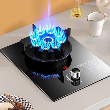 Burners Gas Hob gas hob 33CM Built-in Cooktop, Black Polished Crystal Glass Panel, Flip-top 9-chamber High-fire Burner In Easy To Clean, Flameout Protection, Power Display [Energy Class A] (