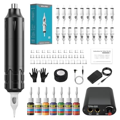 Solong Tattoo Kit-Rotary Tatto Machine Professional Tattoo Pen with Foot Pedal for Beginners 10 PCS Tattoos Cartridges Needles 7 Tattoo Ink