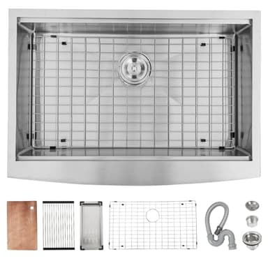 30 Inch Farmhouse Sink, Single Bowl Farm Kitchen Sinks with Complete Accessories, Drop in Apron Front Kitchen Sink Workstation, 16 Gauge Stainless Steel Farmhouse Tank