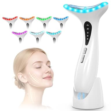 4-In-1 Face Massager Constant 45°C Facial Massager Face Lifting Device 7-Color Led Anti-Aging Red Light Therapy With 3 Modes Skin Tightening Machine Suitable for Neck, Face and Eyes Anti-Wrinkle