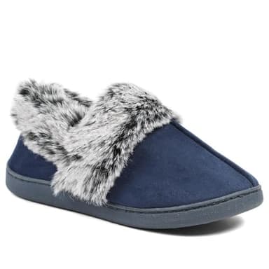 Pavers Wide Fit Soft Full Slippers - Navy Size 8