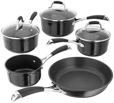 Stellar Forged 5-Piece Pan Set, 16cm, 18cm & 20cm Saucepans, 24cm Non-Stick Frying Pan & 14cm Milk Pan, Induction Ready