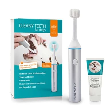 Cleanyteeth Ultrasonic Dog Toothbrush Starter Kit – Toothpaste and Brush Alternative – Teeth Cleaning Products for Tartar Removal – Dog Toothbrush and Toothpaste Kit for All Breeds