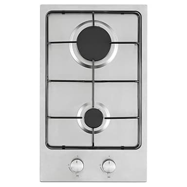 Cookology GH306SS Gas Hob 30cm Cooktop Built-in 2 Burners with LPG Conversion Kit Enamel Pan Supports, Auto Igniton and Flame Failure Safety - In Stainless Steel
