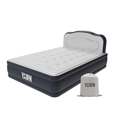YAWN AIR Self-Inflating Airbed Double Size - Great Guest Bed, Camping Mattress - Built-in Pump & Headboard - Grey Fabric Material - Available in UK Single, Double & King