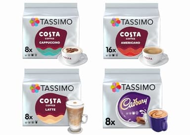 TASSIMO COSTA Cappuccino/Latte/Americano/Cadbury (4 Packs Set = 40 Drinks)