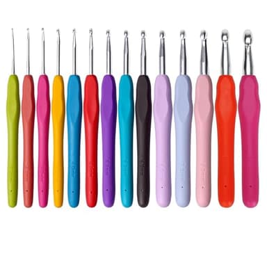 Crochet Hooks Set, 14 Pcs Crochet Kits for Beginners Adults, Ergonomic Soft Grip Handles, Smooth Knitting Needles Kit for Arthritic Hands, Crochet Needle Best for Women
