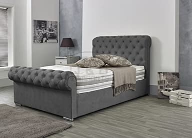 OPULENCE DREAM HOME LUXURY LIVING CHESTERFIELD SLEIGH BED WITH MATTRESS HAND MADE IN THE UK. Double/king/super king(STEEL,6FT)