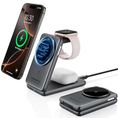 Wireless Charging Station for Mag-Safe Charger 3 in 1 Foldable for iPhone 16/15/14/13/12 Series, Travel Charger for Airpods Pro 2, iWatch Series 10/9/8/7, Charging Station for Apple Multiple Devices