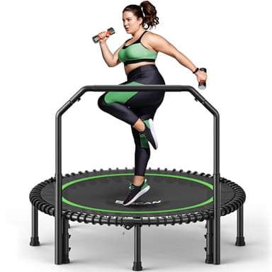 B BCAN 48'' Rebounder Trampoline for Adults, 250kg Foldable Mini Trampoline with Adjustable Foam Handle, Mute & Pre-assembled Fitness Trampette Indoor