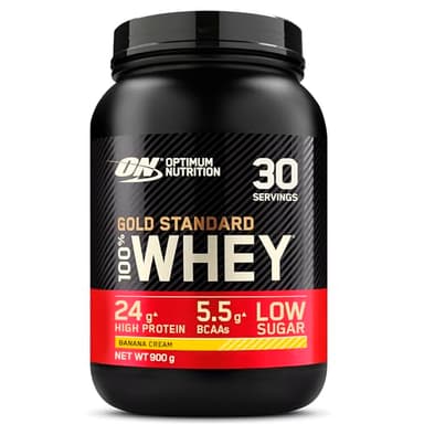 Optimum Nutrition Gold Standard 100% Whey Muscle Building and Recovery Protein Powder With Naturally Occurring Glutamine and BCAA Amino Acids, Banana Cream Flavour, 30 Servings, 900 g
