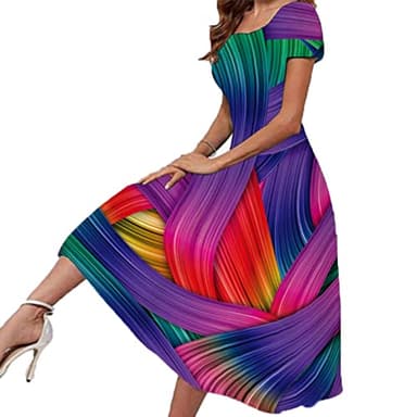 AMhomely Sale Clearance Women's Short Sleeve Round Neck Casual Party Elegant Party Daily Elegant Printing Dress UK Size 8-26