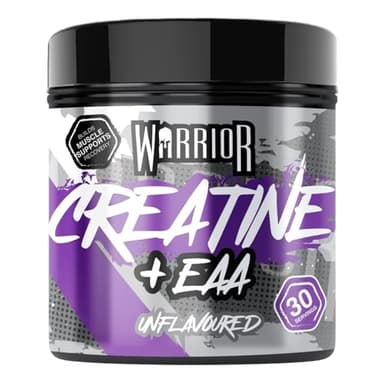 Warrior Creatine Monohydrate Plus EAA – 30 Servings Muscle Recovery & Support Formula with Performance Supplement Essential Amino Acid Powder Pre and Post Workout 270g Unflavoured
