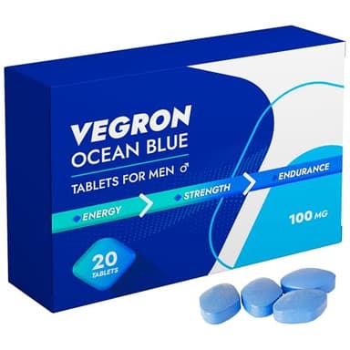 VEGRON Ocean Blue – 20 Tablets – Herbal Blue Tablets for Men – 100mg – with Korean Ginseng, Maca Root, Ashwagandha & L-Arginine – Natural Energy, Strength & Endurance Supplement – Vegan & Gluten-Free
