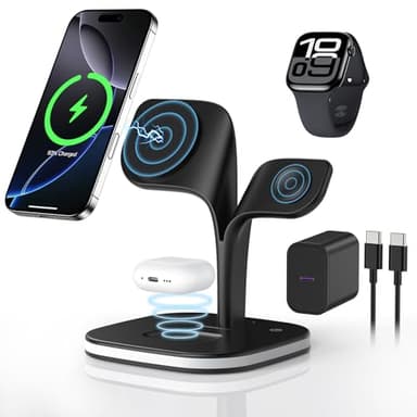 3 in 1 Wireless charging Station for Apple Devices,MagSafe Wireless Charger Magnetic Charging for iPhone 16/15/14/13/12 Series, AirPods Pro 4/3/2,Apple Watch Series/ultra (with 20W PD Charger)