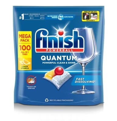 Finish Quantum Ultimate Lemon Scent Dishwasher Tablets (100 Tablets) – Ultimate Stain & Grease Removal, Fresh Lemon Scent, Sparkling Clean Dishes