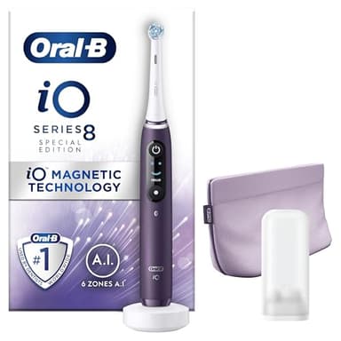 Oral-B iO8 Electric Toothbrushes For Adults, Oral B Electric Toothbrush, App Connected Handle, 1 Ultimate Clean Toothbrush Head & Magnetic Pouch, 6 Modes, Teeth Whitening, 2 Pin UK Plug