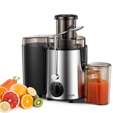 Juicer Machines, FOHERE Centrifugal Juicer Extractor Max Power 800W,Large 3” Feed Chute for Whole Fruit and Vegetables,3 Speed Control, 400w Motor,Cleaning Brush and Recipe Included (Silver)