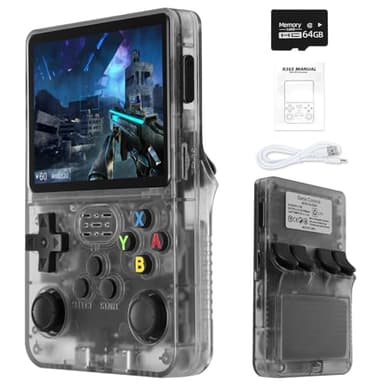 Sentk R36S Handheld Retro Game Console with Open Source Linux System, 3.5 Inch IPS Screen, 64G TF Card Retro Classic Games, Retro Games Console Handheld Emulator Console, 3200mAh Battery-Black