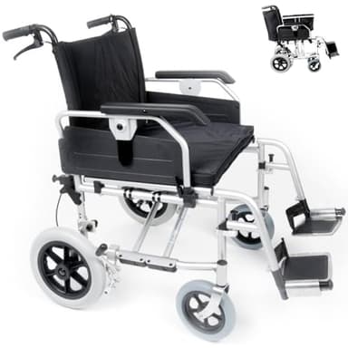 U-Go Esteem Heavy Duty Bariatric Transit Wheelchair, Folding Wheelchairs for Adults, Mobility Aid, Extra Wide Steel Attendant Propelled Wheelchair for Heavy Person, Seat Width (20")