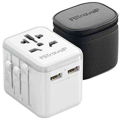 Worldwide Travel Plug Adapter, FSTravelP Universal with 2 USB International AC Socket Dual 10A Fuses, All In One Adapter for USA UK EU AU CN 150+ Countrie