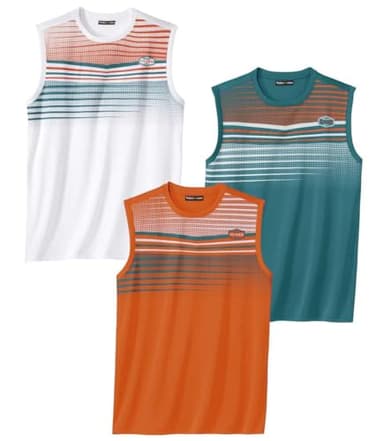 ATLAS FOR MEN - 3 Pack Men's Vests - Straight Comfort Tops with Exclusive Summer Prints - Activewear - UK Sizes S to 4XL