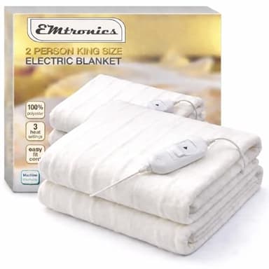EMtronics Heated Electric Under Blanket Bed Warmer with 3 Heat Settings, Overheat Protection, Machine Washable - King Size 165cm x 137cm