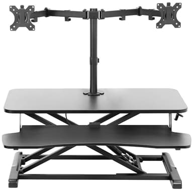 VIVO Height Adjustable 81 cm Standing Desk Converter with Dual 13 to 30 inch Monitor Stand, Sit Stand Monitor Mount and Desk Riser, Black, DESK-V000K-M2