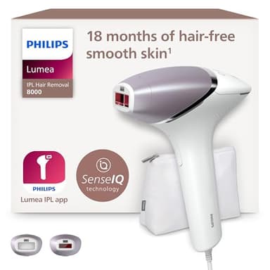 Philips Lumea IPL Hair Removal 8000 Series - Hair Removal Device with SenseIQ Technology, 2 Attachments for Body and Face, Corded Use (Model BRI944/00)