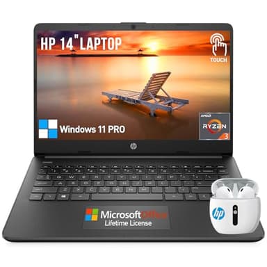 HP Laptop 14s-fq0004na, 14" Full HD Laptop, AMD Ryzen 3 3250U processor, 2,6 GHz, 4GB Ram, 128 GB SSD, Windows 11 in S Mode, Black, with Microsoft 365 Personal 12 Months Included