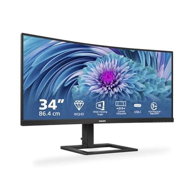 Philips Monitors 346E2CUAE - 34 inch WQHD Curved Monitor, 100Hz, 1ms, VA, USB-C Dock, Speakers , Height Adjust (3440 x 1440, 300 cd/m² HDMI / DP / USB-C)