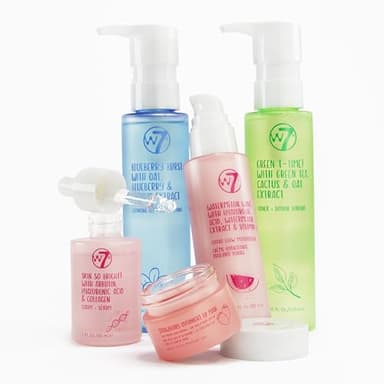 W7 Self Care Skincare Set | Face Cleanser, Toner, Serum, Moisturiser & Lip Mask | Complete Daily Face Routine | Full Size, Long Lasting Products to Use at Home